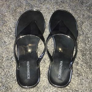 Pewter gray shiny sandals/ flip flops